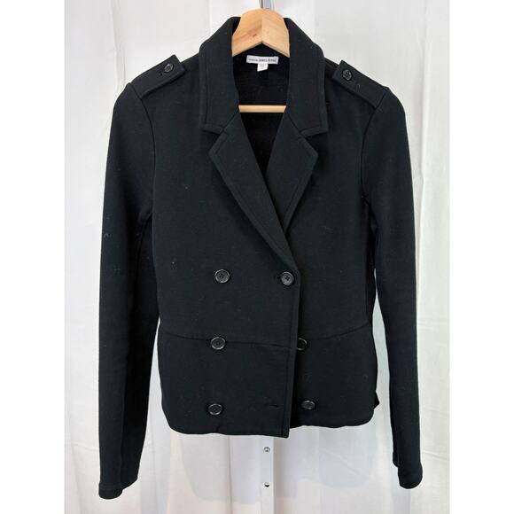 JAMES PERSE 2 MS tandard Double Breasted Knit Peacoat Jacket Ribbed Sleeve Black - Picture 8 of 8